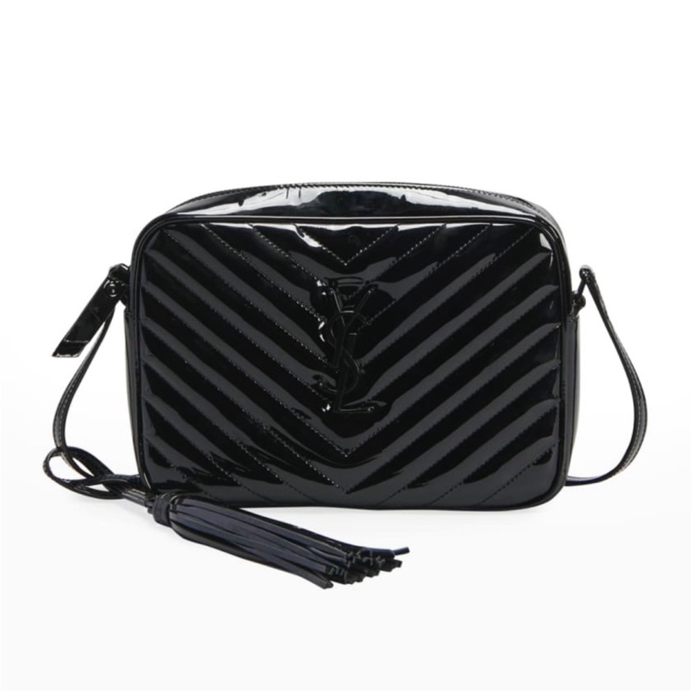 Saint Laurent Lou Medium YSL Monogram Patent Camera Bag- black patent